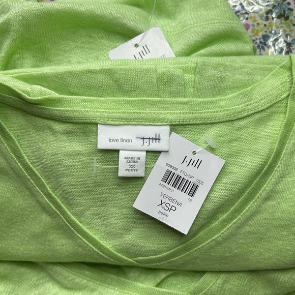 J. Jill Love Linen 100% V-Neck Top Tee Tank Shirt Lime Mint Green S Petite - Picture 11 of 16